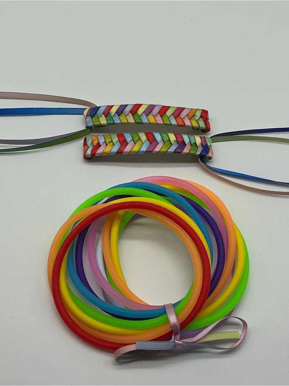 Rainbow and Pastel Rainbow 80s Barrettes & 12 Jelly Bracelets